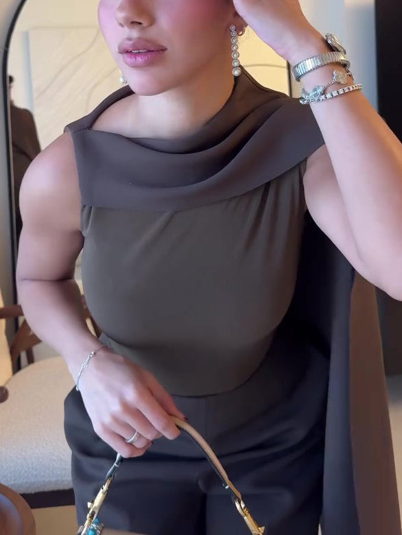 Sleeveless Scarf Top & High Waist Jumpsuit