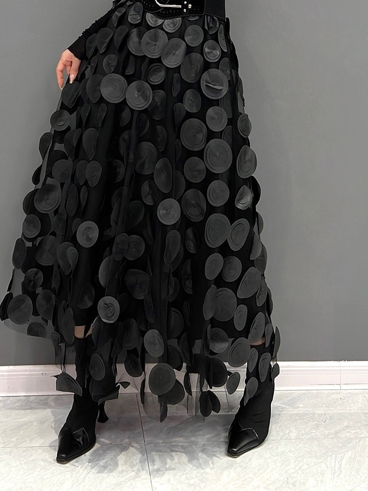 Vintage A-Line Dimensional Polka Dot Mesh Skirt