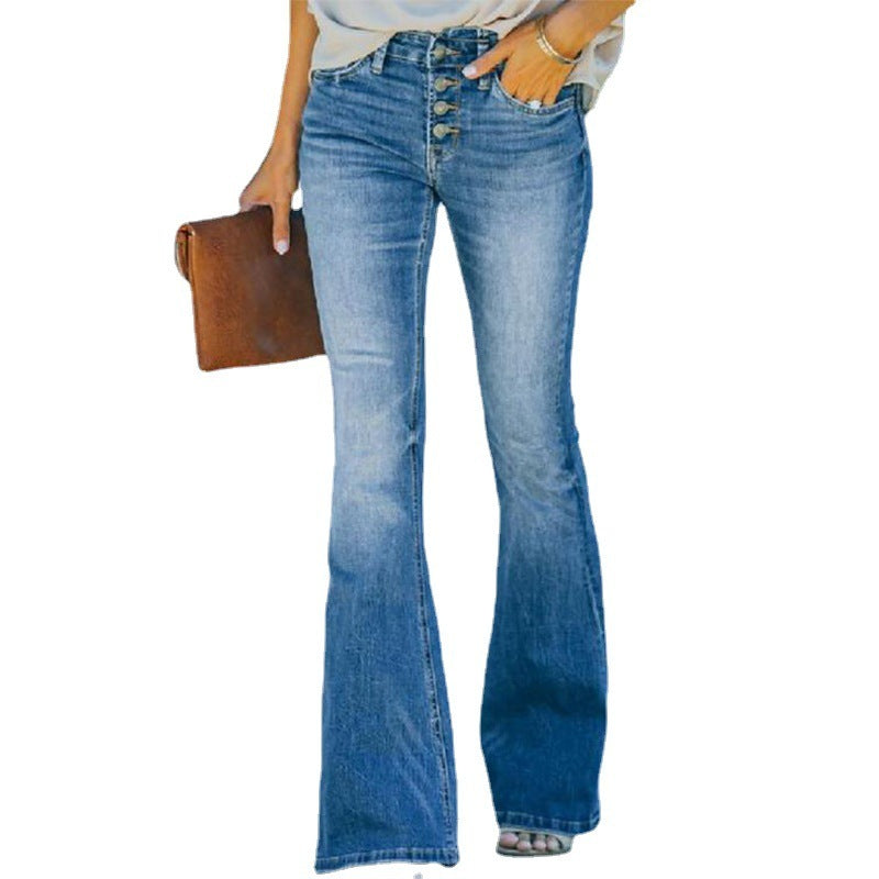 High-Waist Washed-Out Flare Leg Jeans