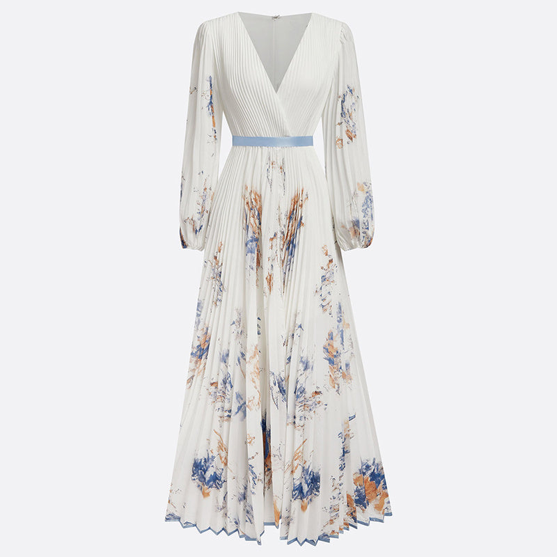 Pleated A-Line Chiffon Maxi Dress