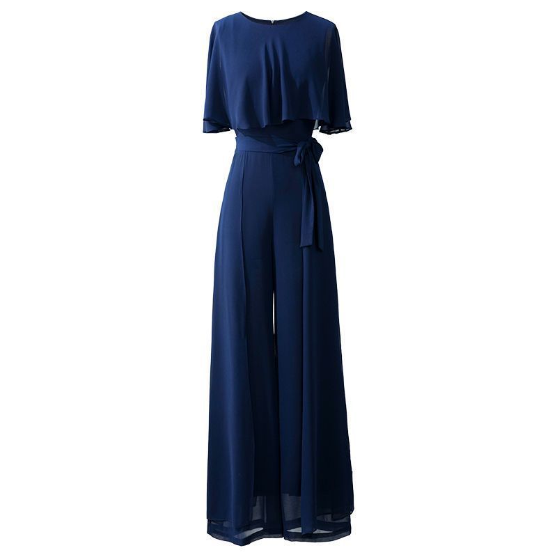 Ruffle Sleeve Chiffon Belted Jumpsuit
