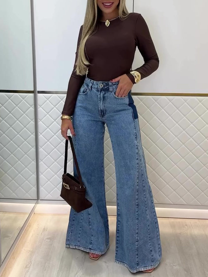 Patch-Pocket High-Waisted Flared Jeans