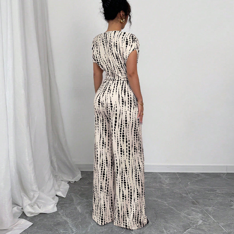 One-Piece Wide Leg Jumpsuit with Asymmetric Shoulder