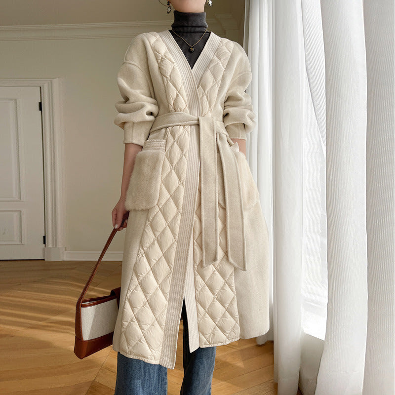 Goose Down Mid-length Belted Cashmere Coat