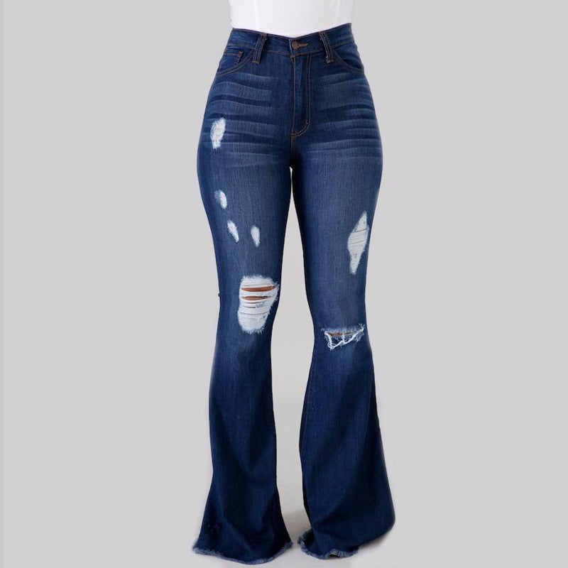 High-Waisted Slim-fit Ripped Flared Jeans
