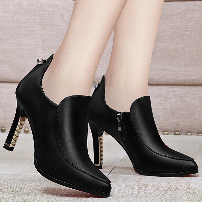 Pointed Toe High-Heel Low Ankle Boot - Black