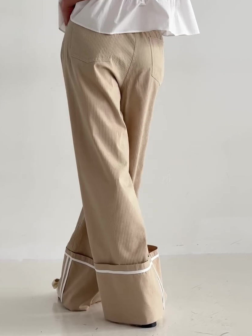 Khaki High-Waist Wide Leg Benji Cuffed Pants