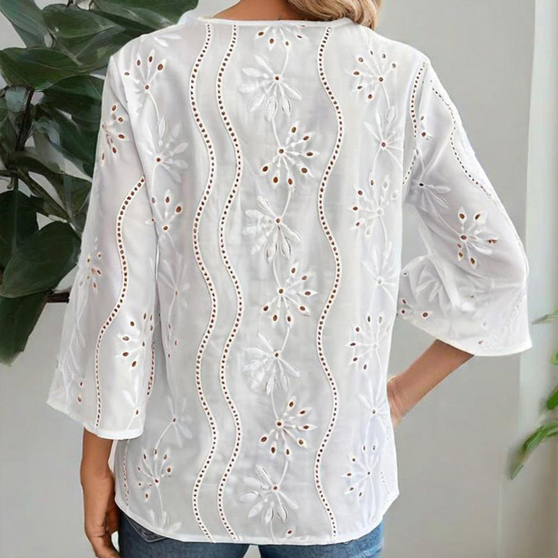 Boho Chic Embroidered Chiffon & Mesh Top