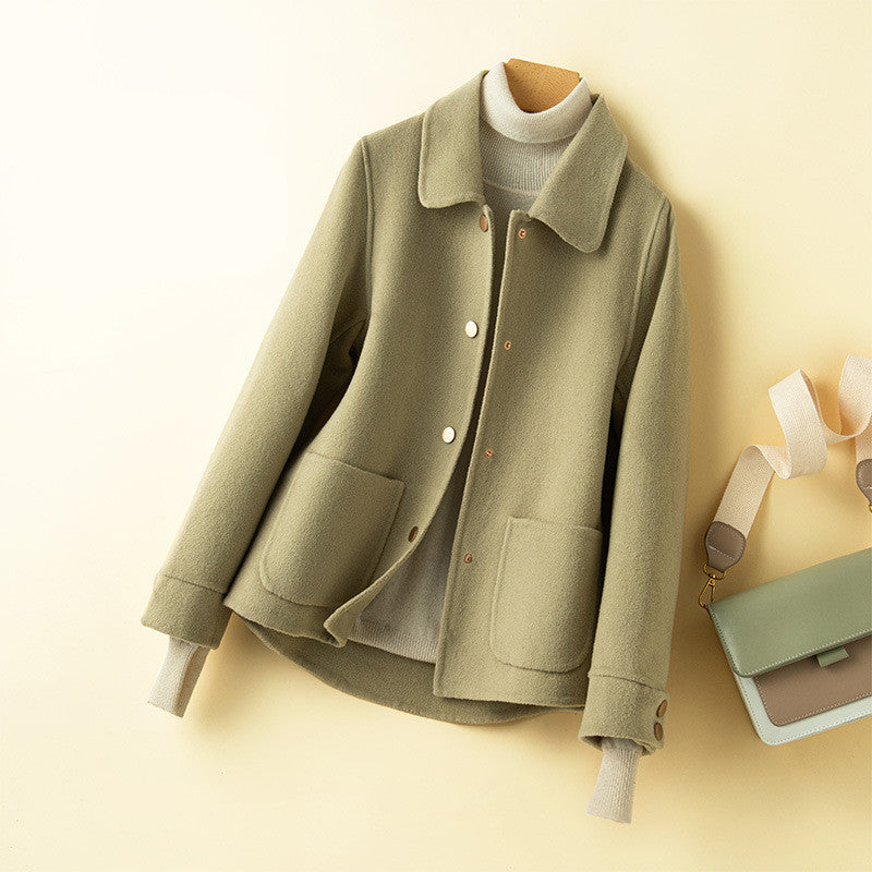 Mid-Length Button-Up Long Sleeve Camel Wool Coat