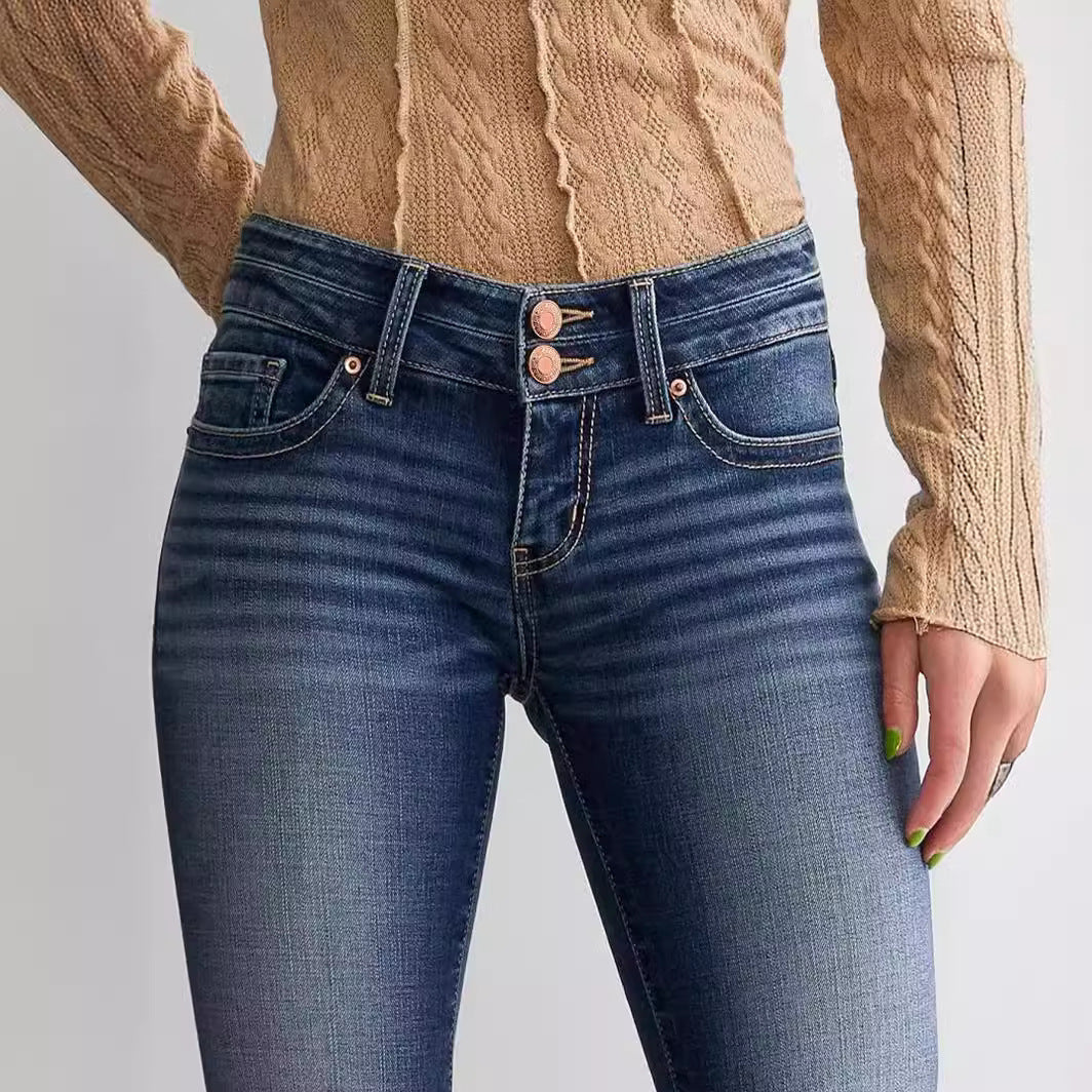 Mid-Waist Slim Fit Stretch Retro Flared Jeans