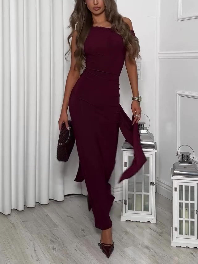 Backless Maxi Dress with Strappy Bodice & Chiffon Waist Sash
