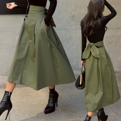 Belted A-Line Midi Skirt with Bow Detail