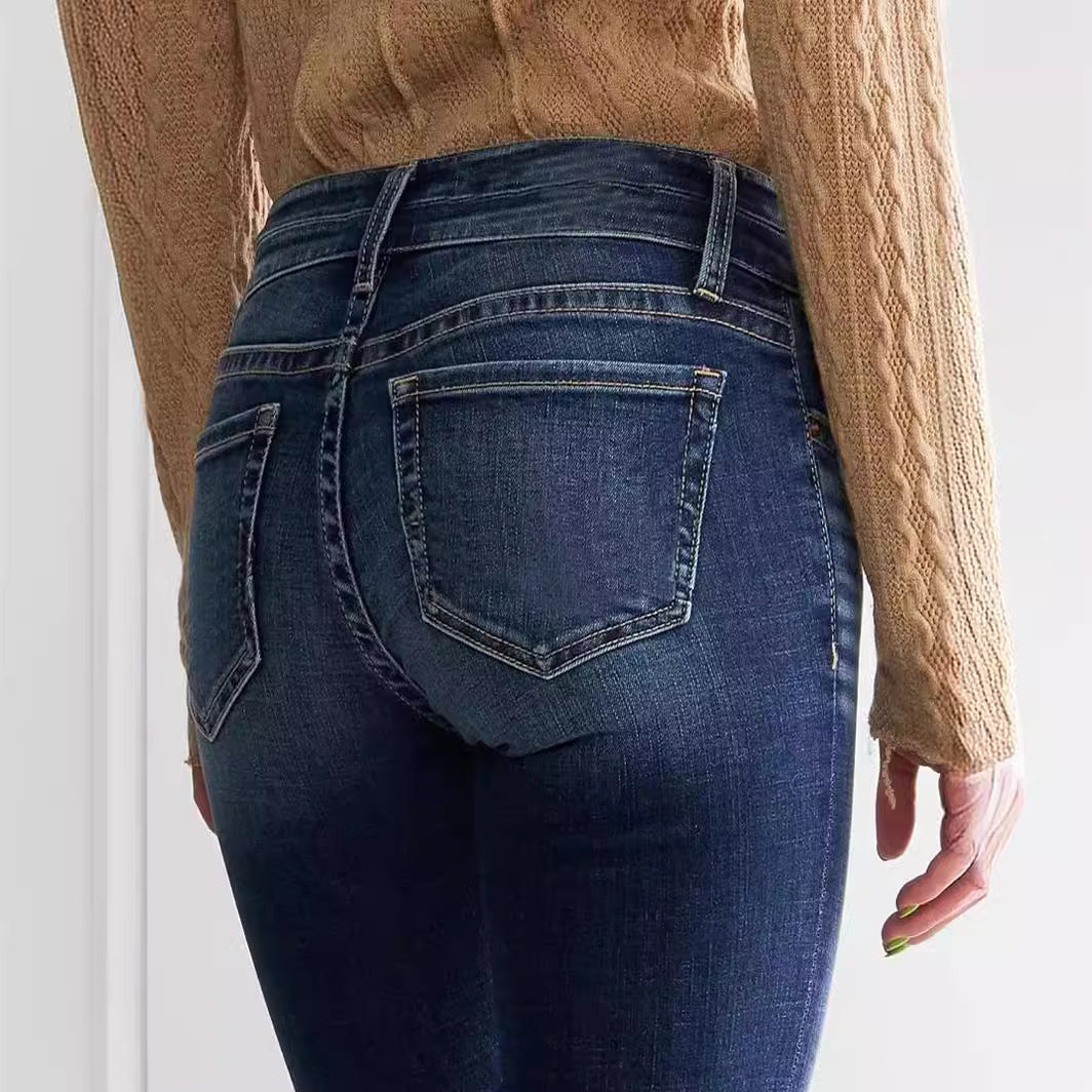 Mid-Waist Slim Fit Stretch Retro Flared Jeans