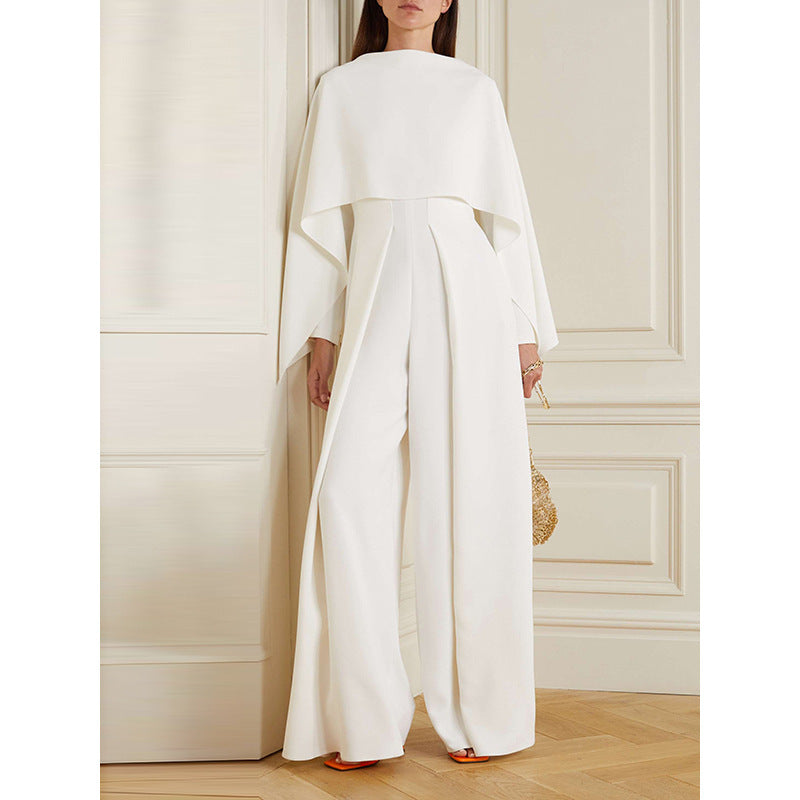 Urban Elegant Long-Sleeve Wrap Solid Color Jumpsuit - White