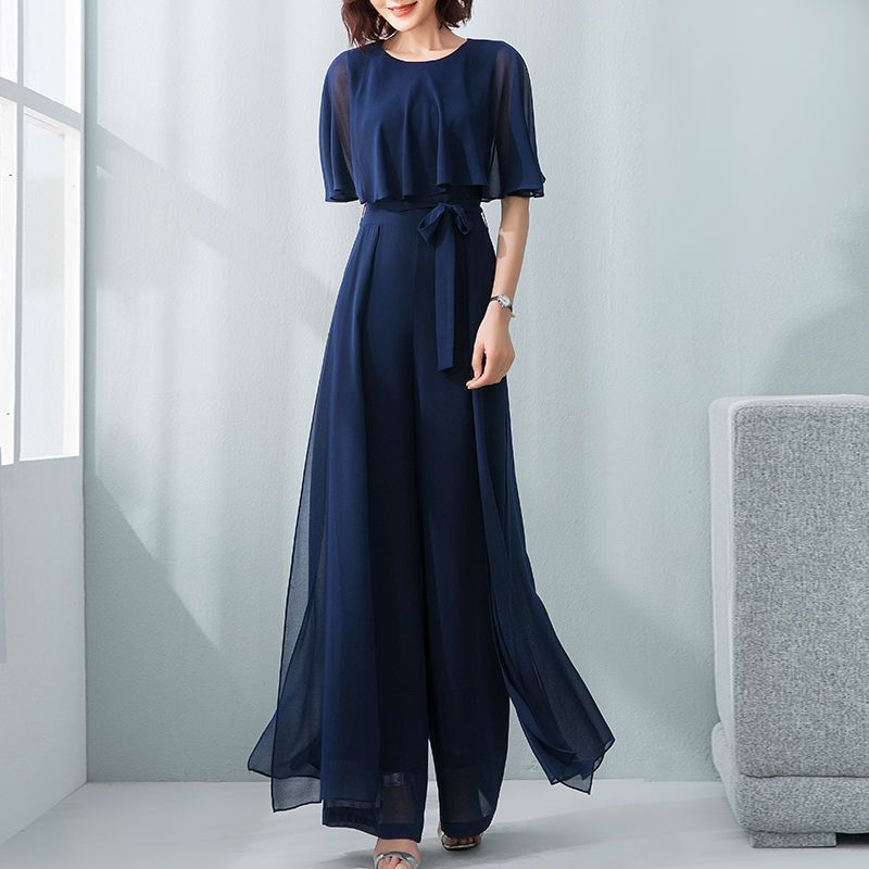 Ruffle Sleeve Chiffon Belted Jumpsuit