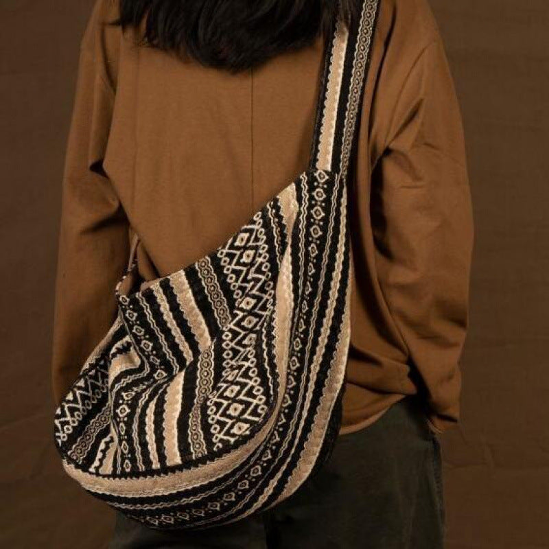 Jacquard Striped Vintage Corduroy Messenger Bag