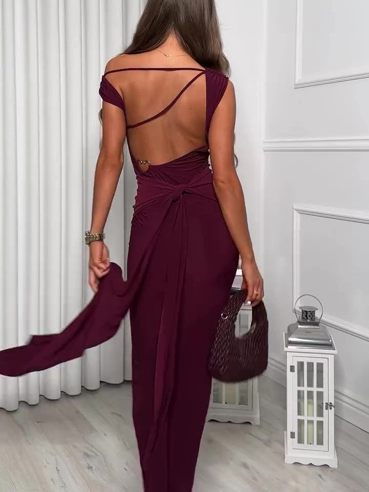 Backless Maxi Dress with Strappy Bodice & Chiffon Waist Sash