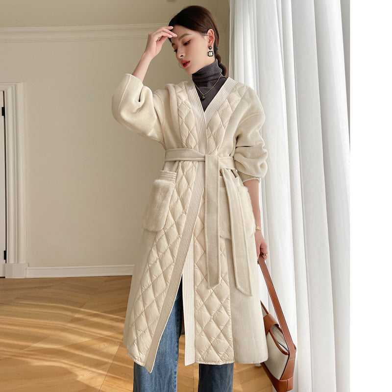 Goose Down Mid-length Belted Cashmere Coat