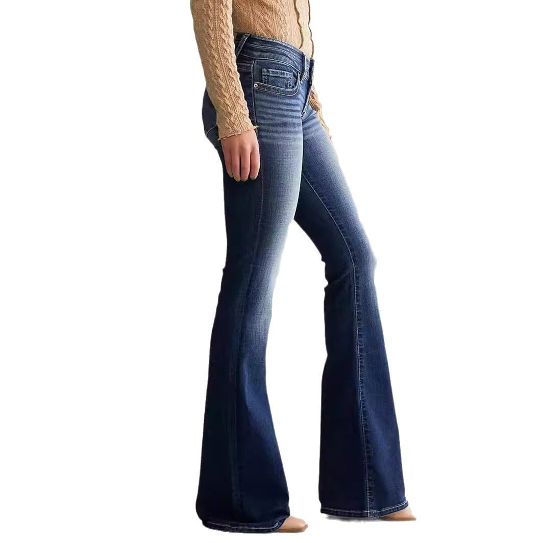 Mid-Waist Slim Fit Stretch Retro Flared Jeans