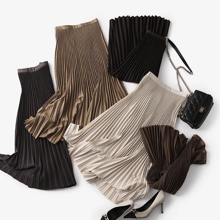 Pleated High-Waist Midi Swing Skirt - Cocoa Brown