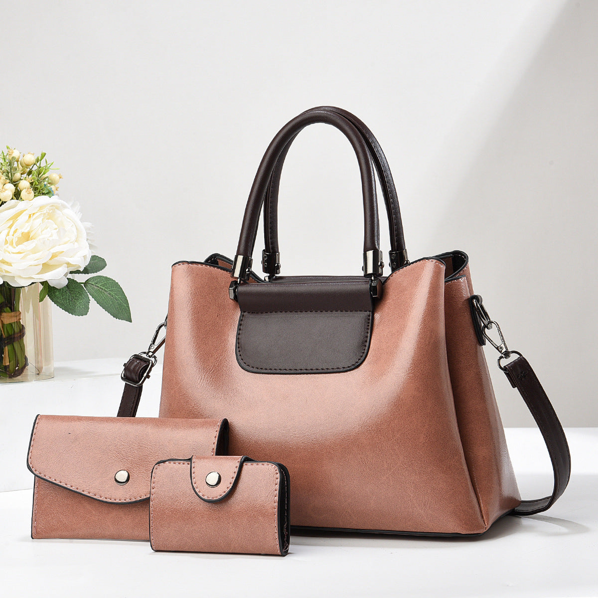 Vintage Style Soft Leatherette Handbag Set