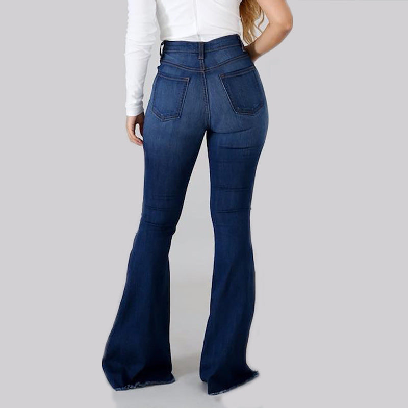High-Waisted Slim-fit Ripped Flared Jeans