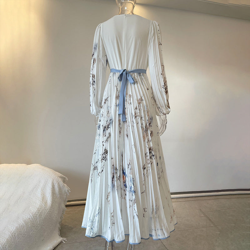 Pleated A-Line Chiffon Maxi Dress