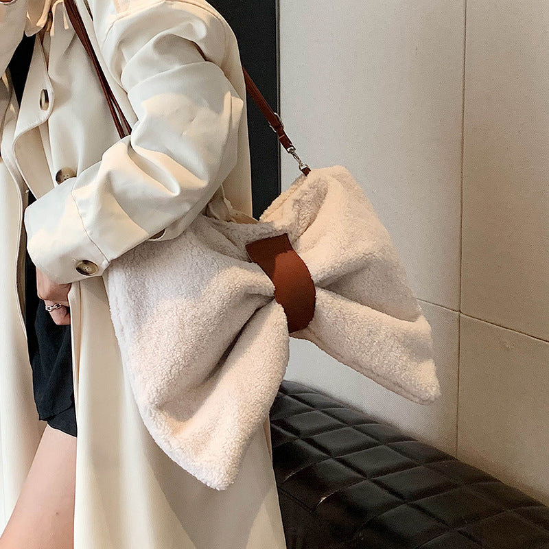 Bow-Tie Shaped Faux Fur Crossbody Bag