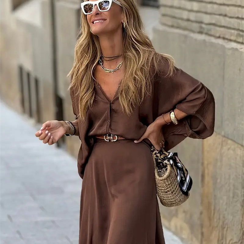 Vintage French Style Flare Long-Sleeve Shirt with Long Skirt