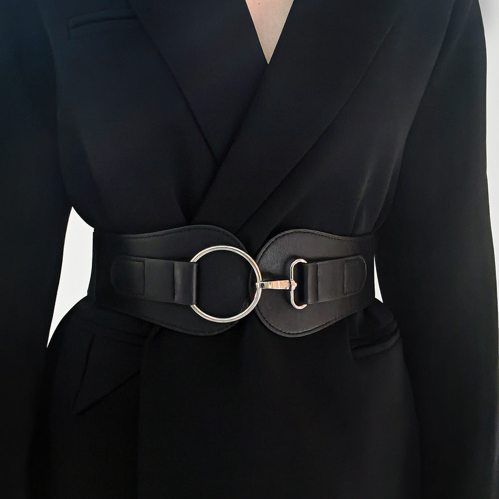 Vegan Leather Waist Cover Belt - Black