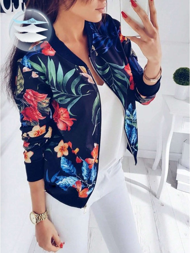 Graphic Print Zip-Up Bomber Jacket