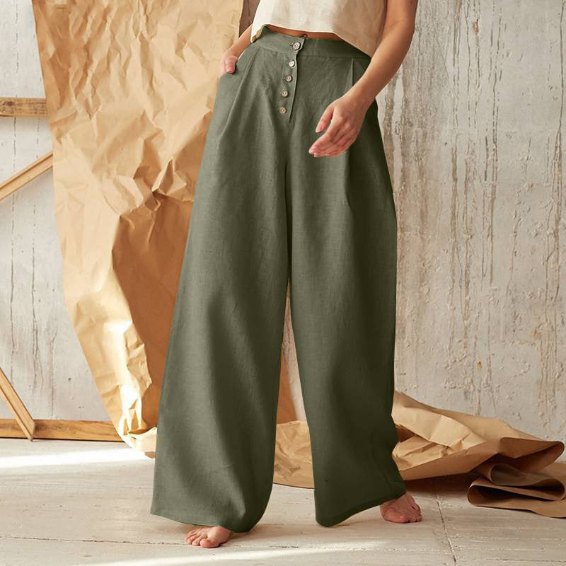 High-Waist Wide Leg Pants - Green