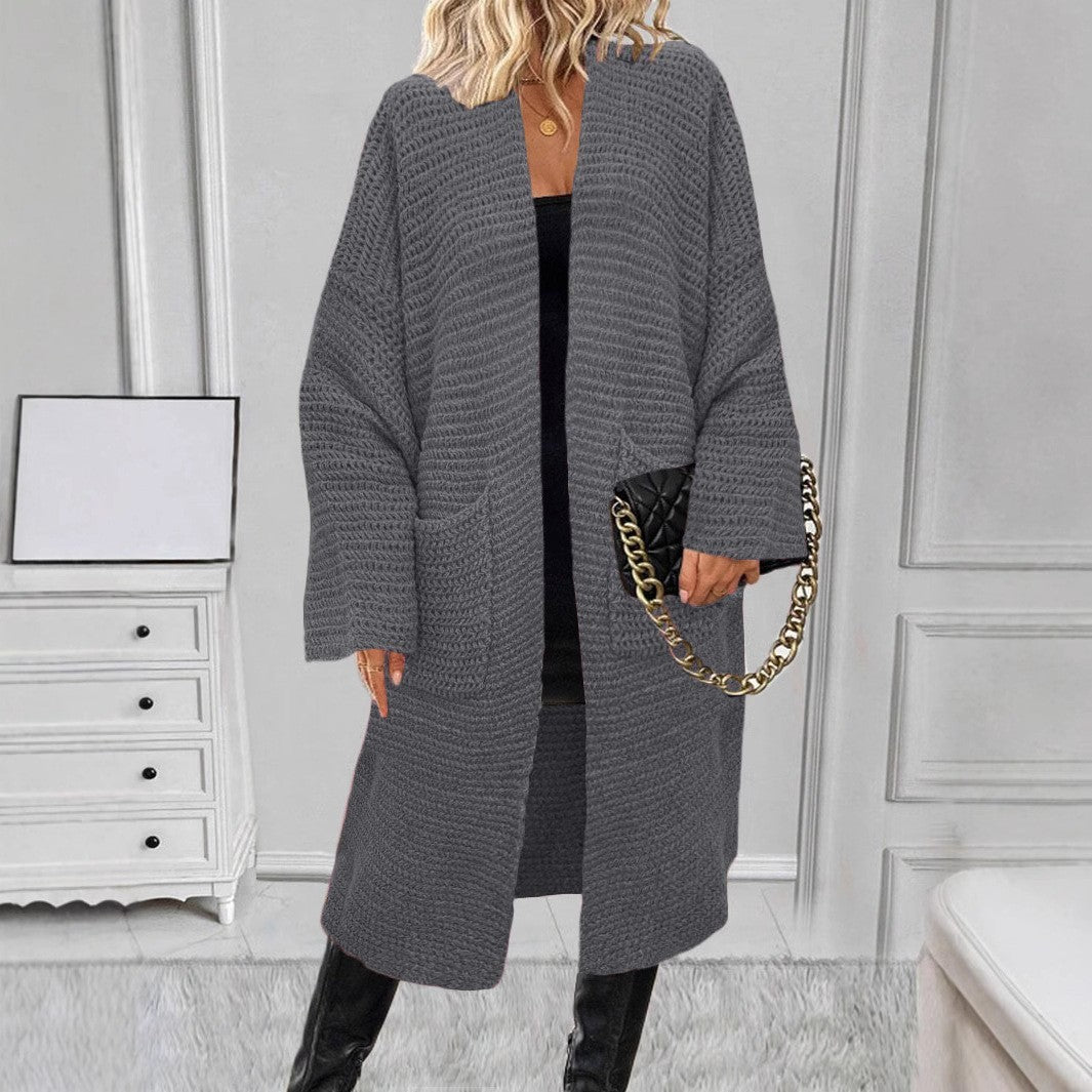 Loose Thick Needle Cardigan Sweater - Gray