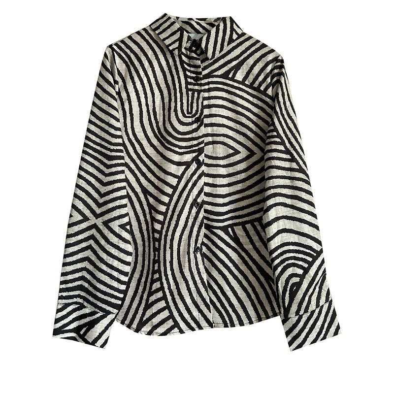 Striped Long Sleeve Button-Up Casual Loose Fit Blouse