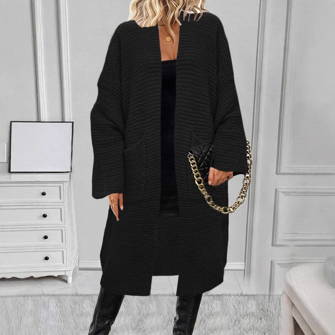 Loose Thick Needle Cardigan Sweater - Black