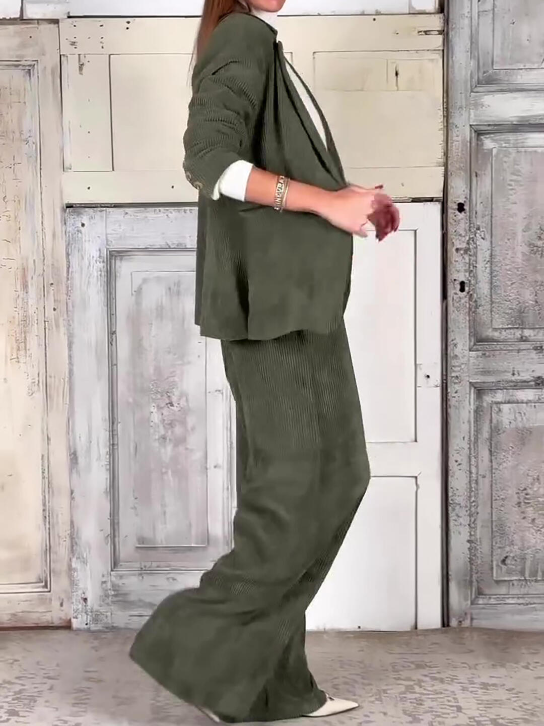 Casual Corduroy Blazer & Pants Set