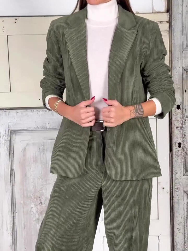 Casual Corduroy Blazer & Pants Set