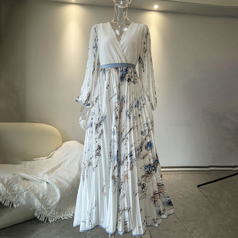 Pleated A-Line Chiffon Maxi Dress