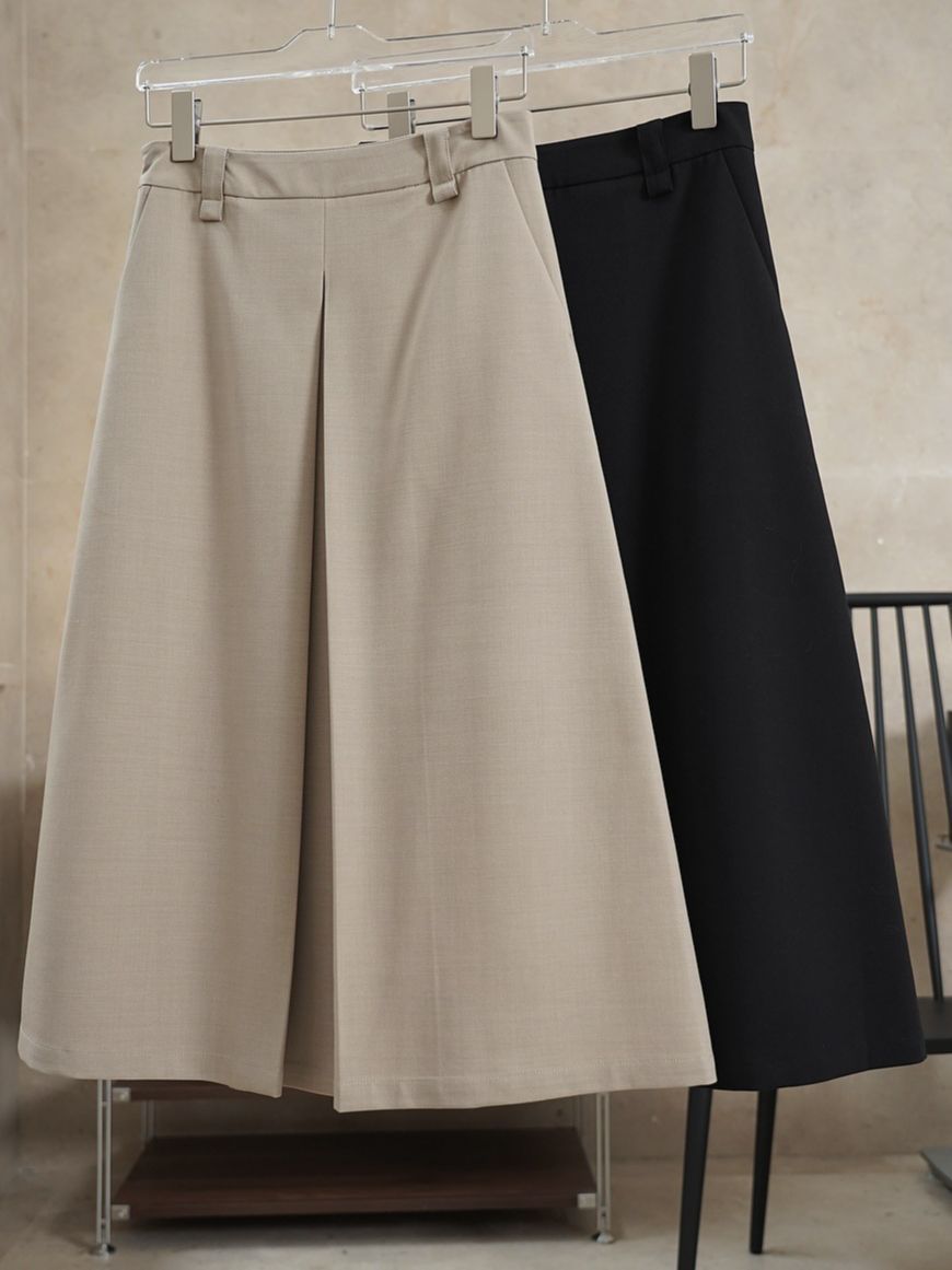 Retro A-Line Pleated Midi Skirt - Khaki
