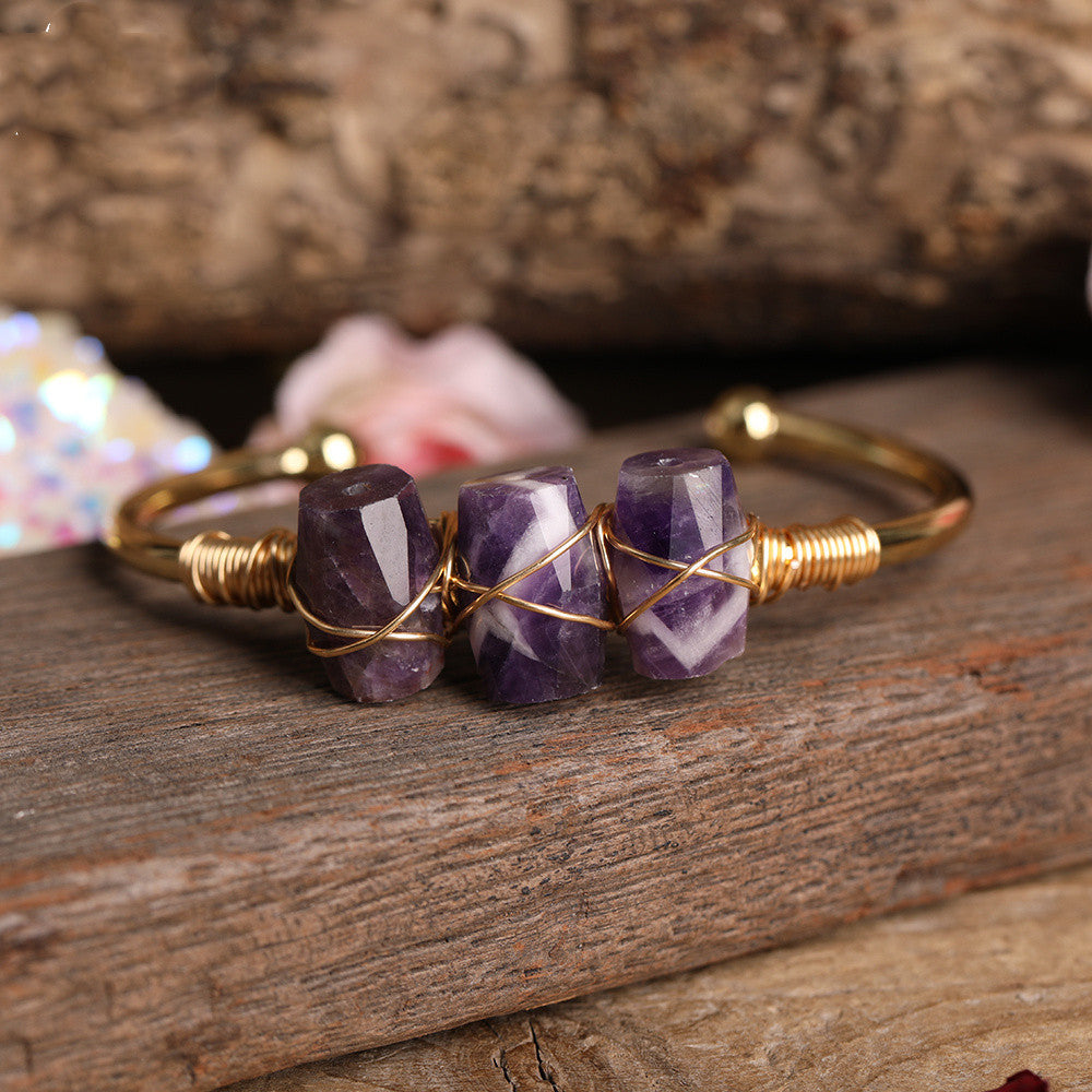 Natural Canadian Amethyst Beaded Cuff Bracelet