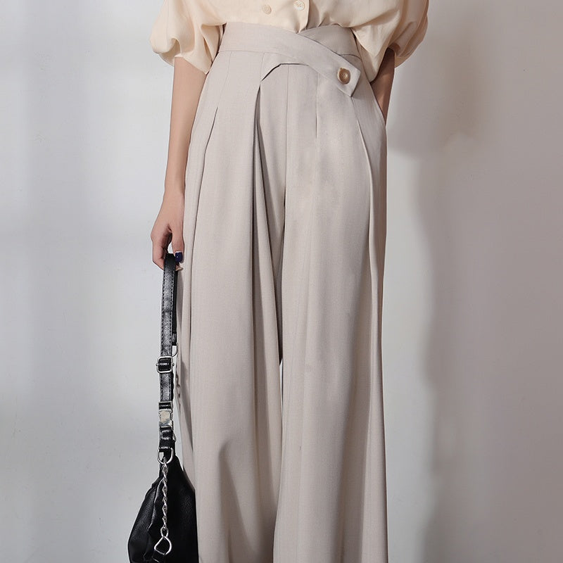 Asymmetric Loose-Fit Pleated Long Trouser Pants