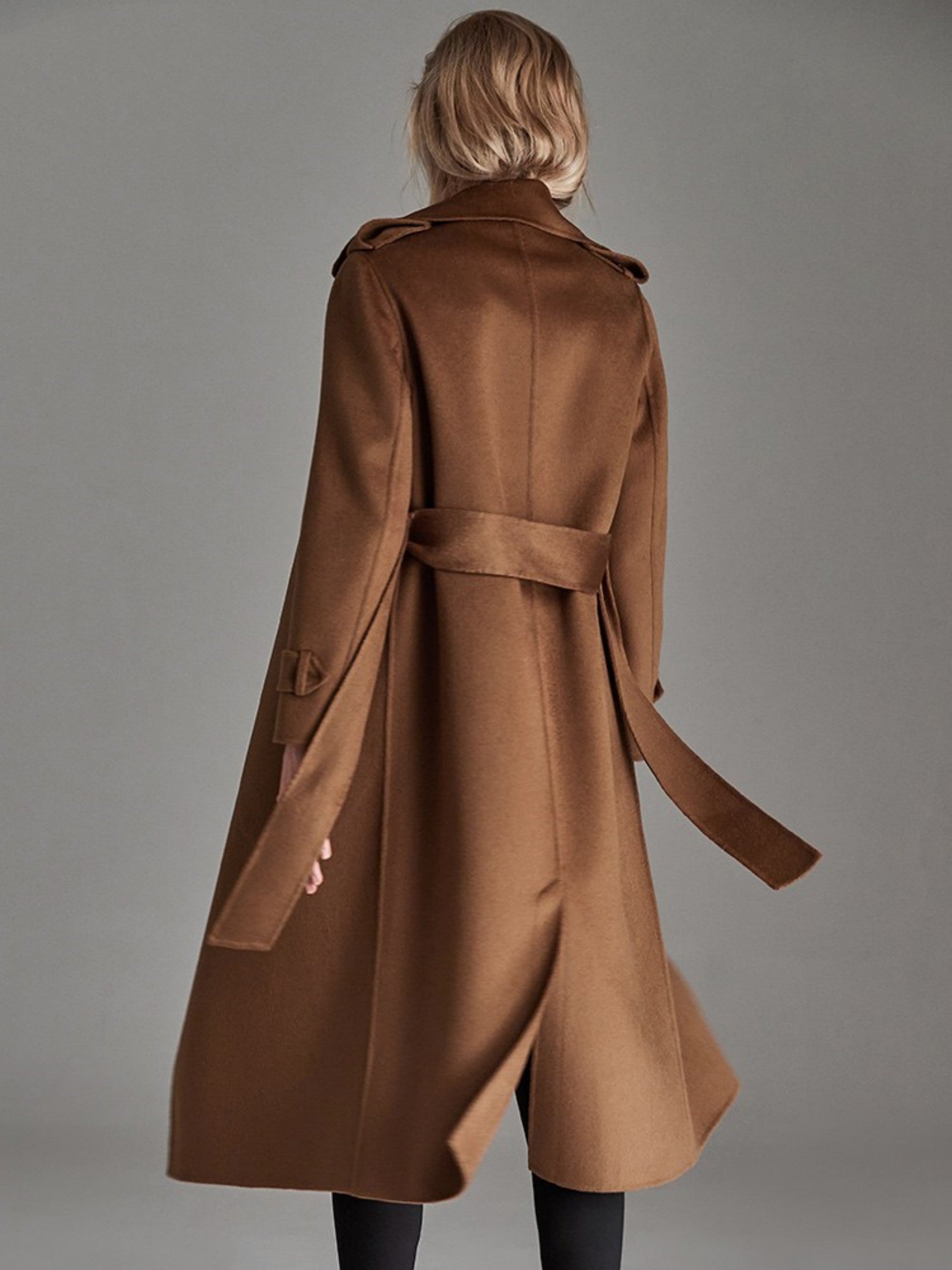 Knee-Length Belted Cashmere Blend Coat