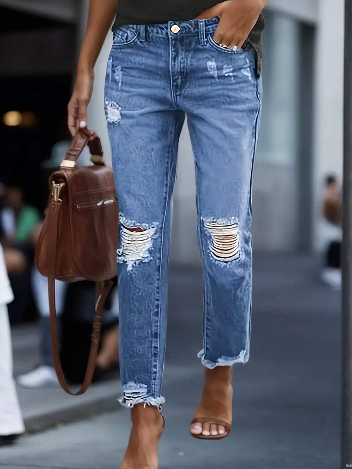 Distressed Faded Wash Relaxed Fit Boyfriend Jeans