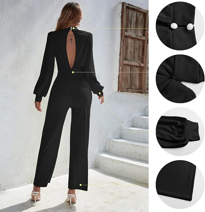 Backless High-Waist Turtleneck Jumpsuit - Black
