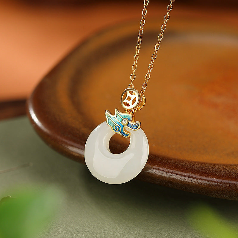 Sterling Silver Hetian Jade Buckle Pendant