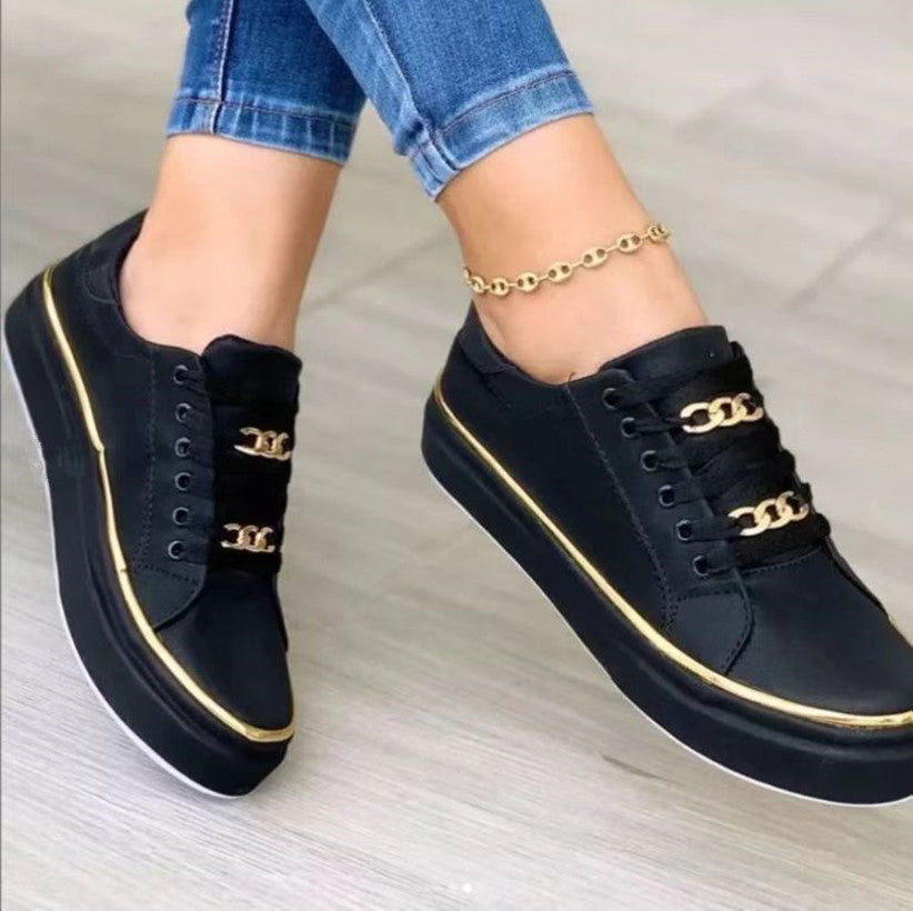 Thick Sole Metal Chain Slip-On Loafers