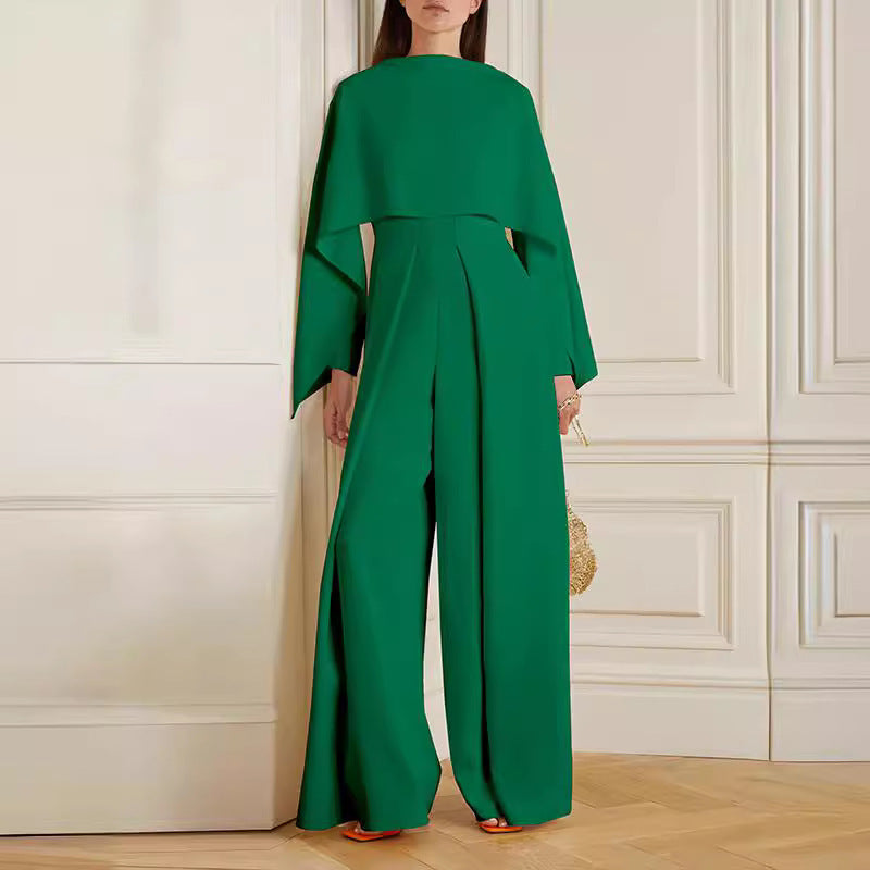 Urban Elegant Long-Sleeve Wrap Solid Color Jumpsuit - Green