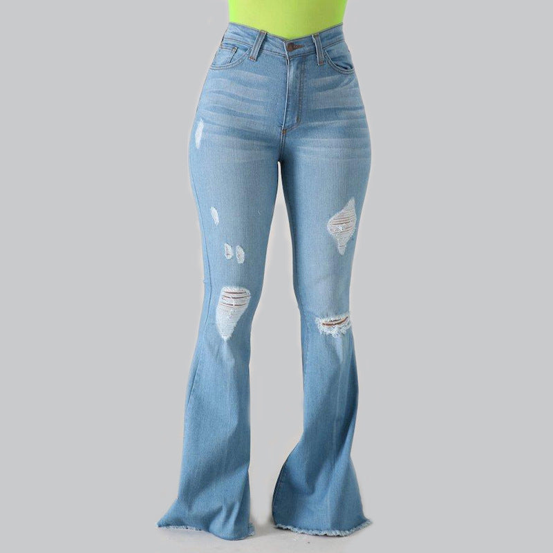 High-Waisted Slim-fit Ripped Flared Jeans