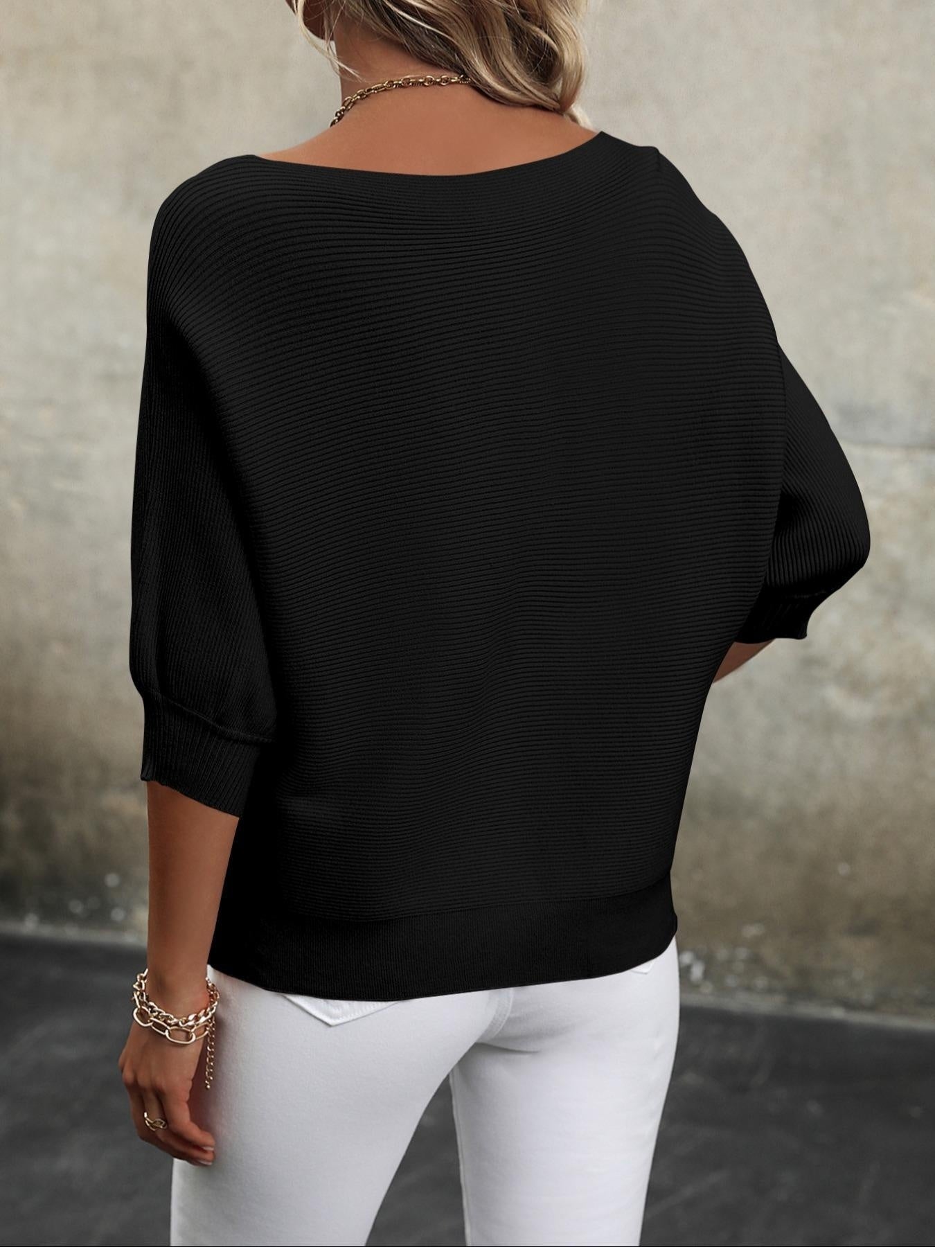 Off‑Neck Sweater with Relaxed Draped Sleeves - Black