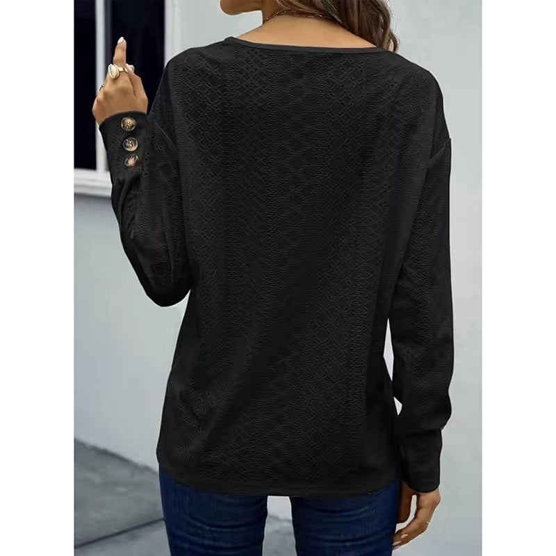 Boho Chic V-Neck Long Sleeve Lightweight Shirt - Black